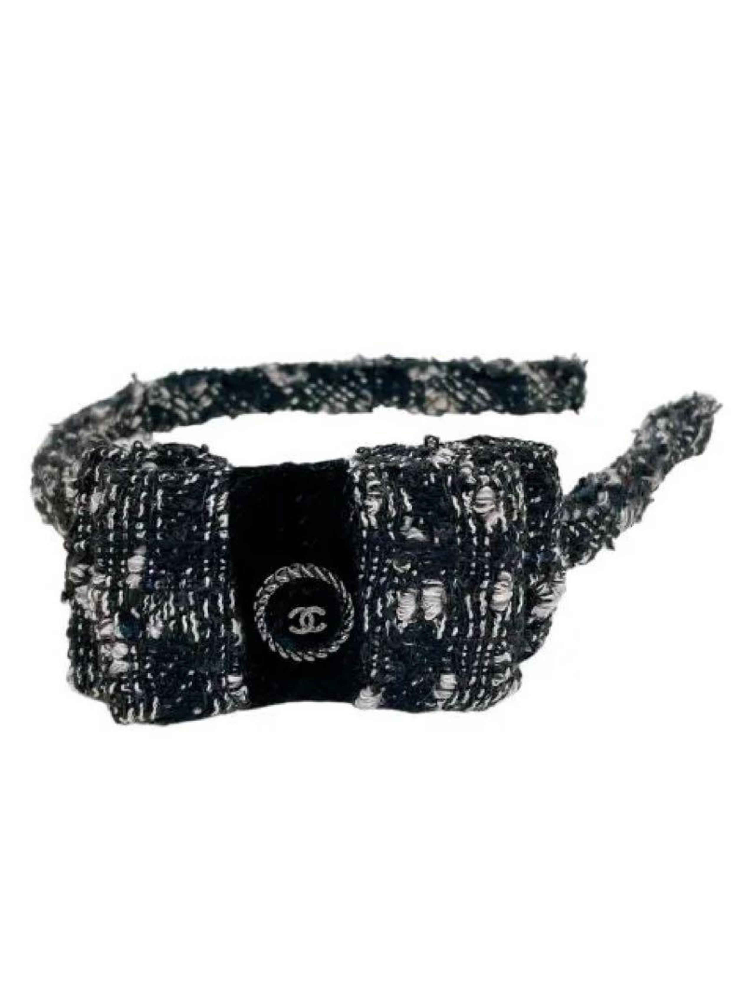Chanel Tweed Ribbon Headband with Coco Mark, Authentic