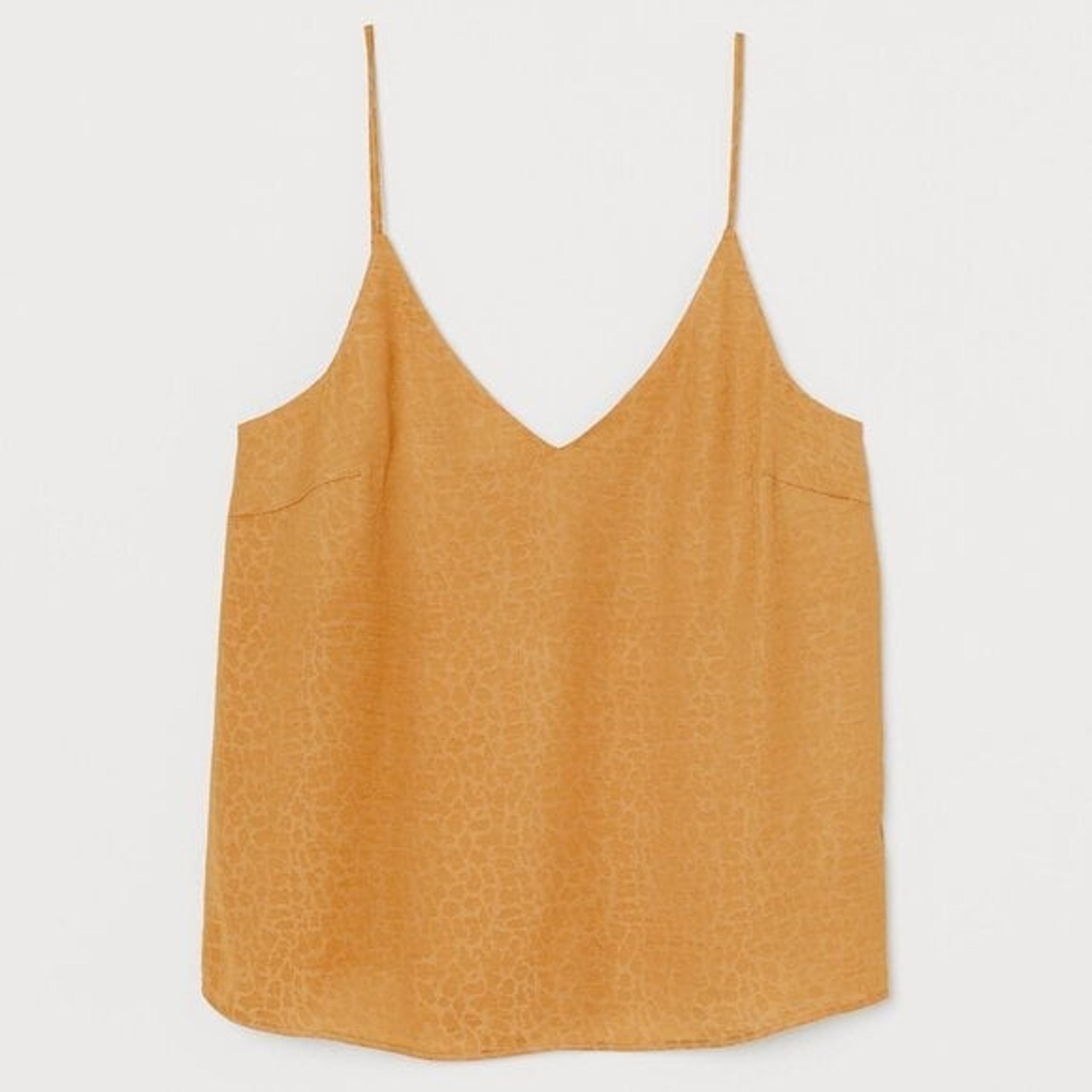 H&M YELLOW LEOPARD PRINT V-NECK SPAGHETTI STRAP SILKY CAMISOLE 16 NWT