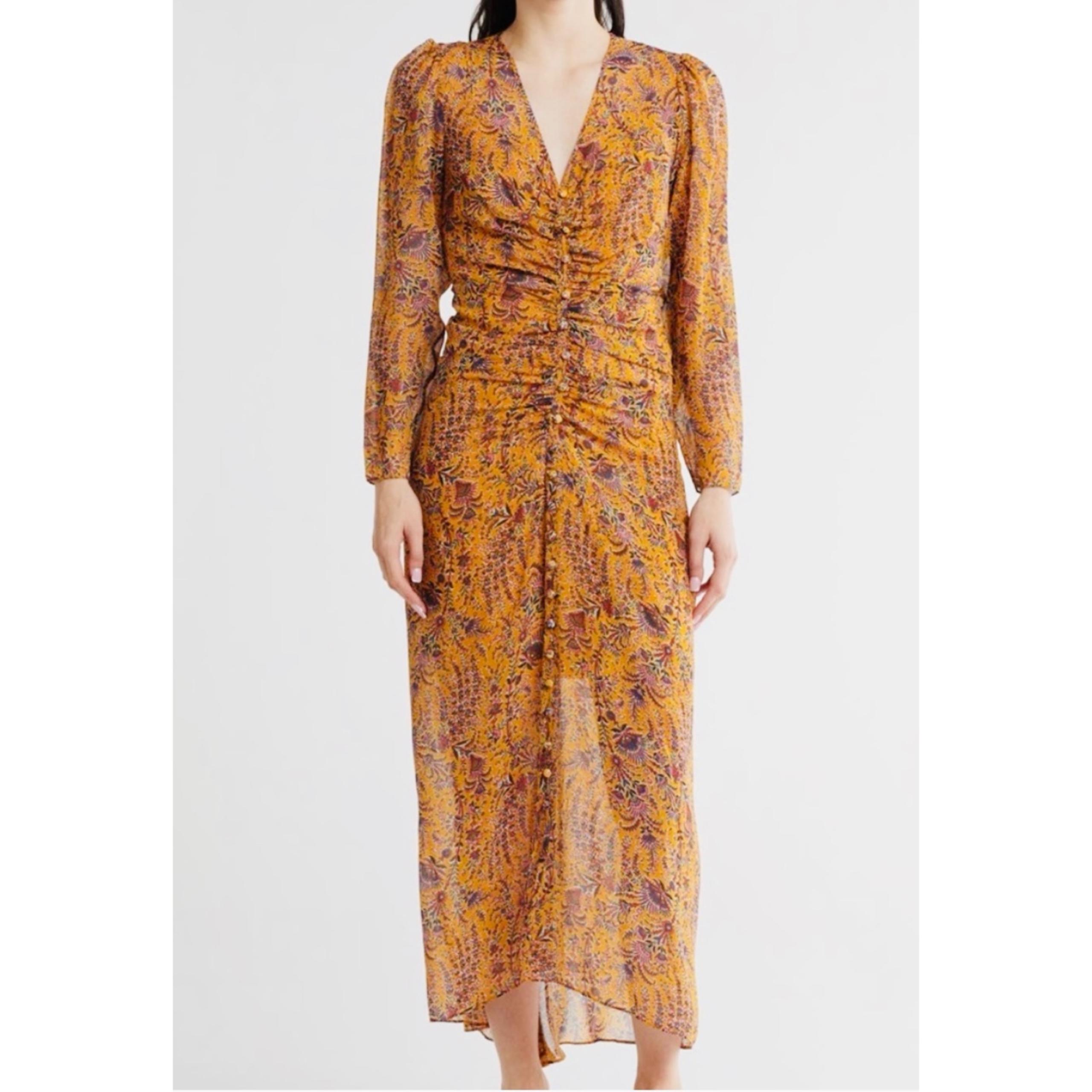 Veronica Beard Silk floral tan midi dress EUC