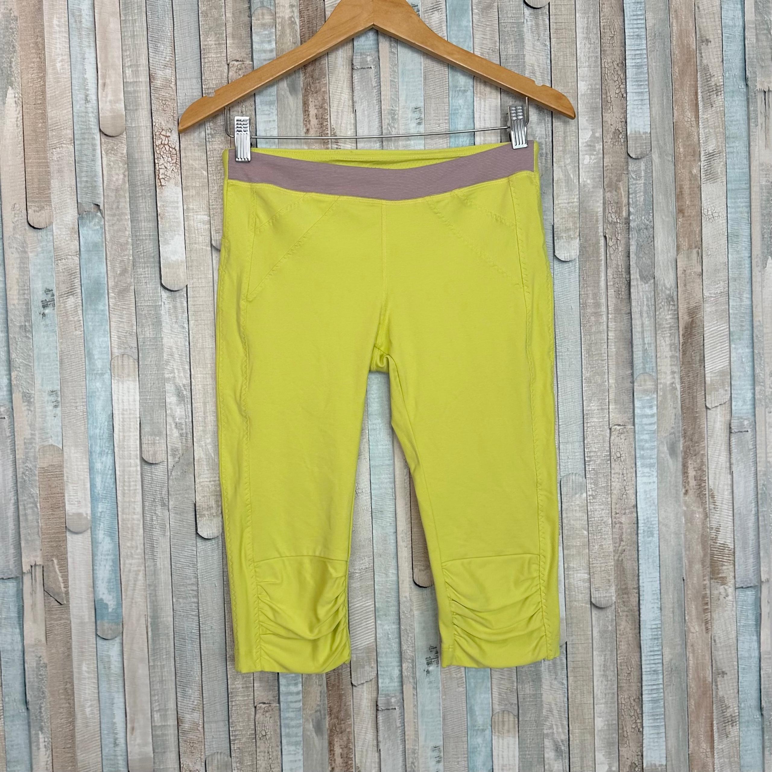 Vimmia M Bright Neon Yellow Crop Capri Legging Ruched Hem Athletic Anthropologie