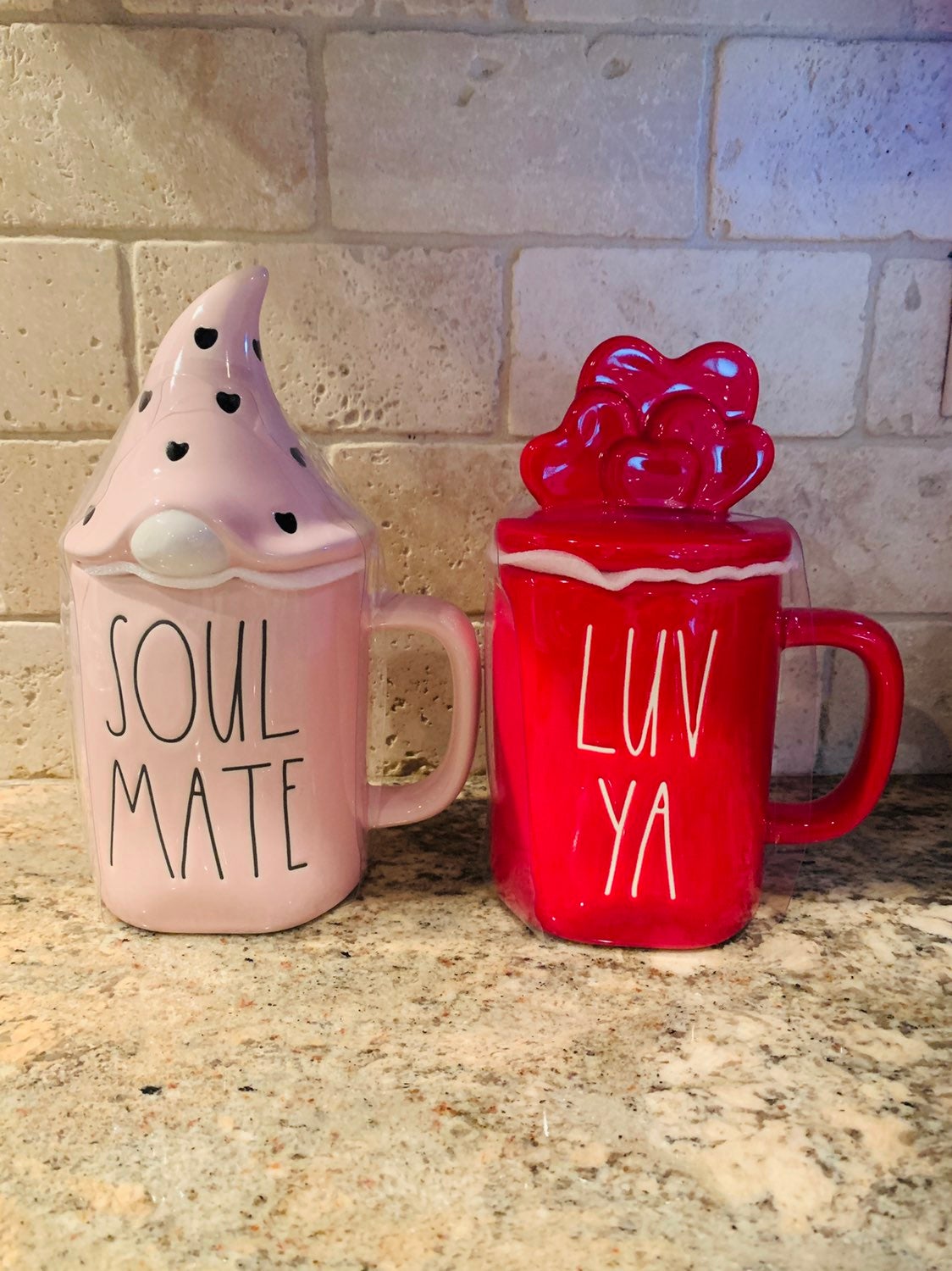 Rae Dunn Soul Mate & Love Ya Mugs with Toppers