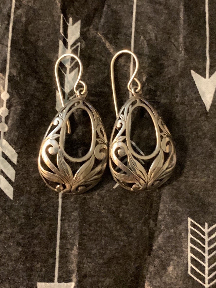 Vintage - Stamped Ornate Sterling Teardrop Earrings