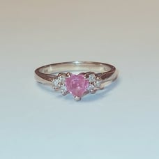 Heart Shaped Pink Sapphire Ring w/ Accent Diamonds & 14K White Gold Band Size 6