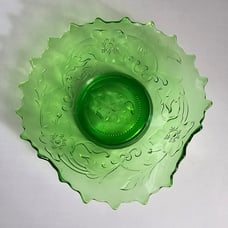 Antique Northwood Glass Dish Green Poppy Scroll EAPG Poppy Variant Nuts Candy