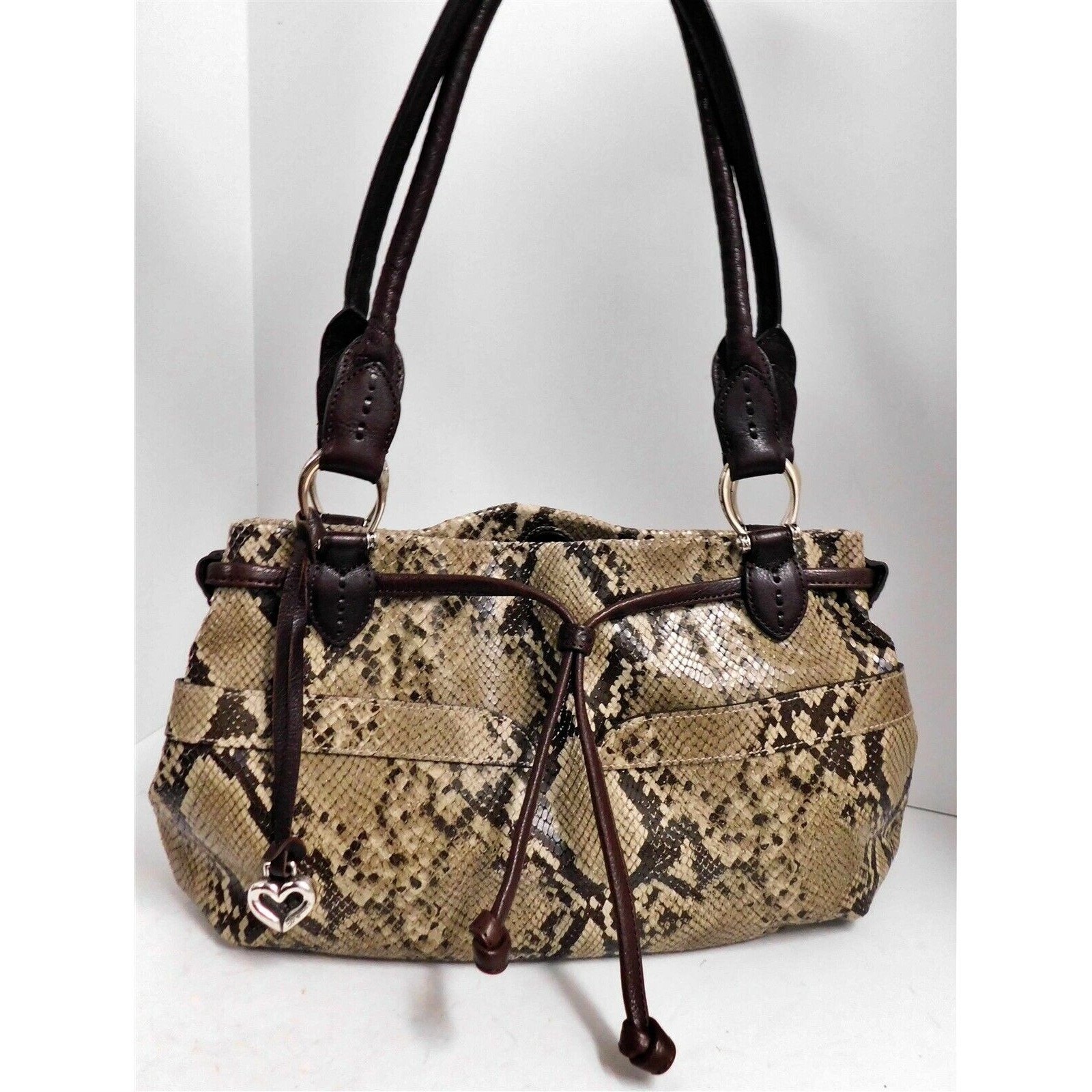 Brighton Python Snake Embossed Brown Leather Shoulder Bag