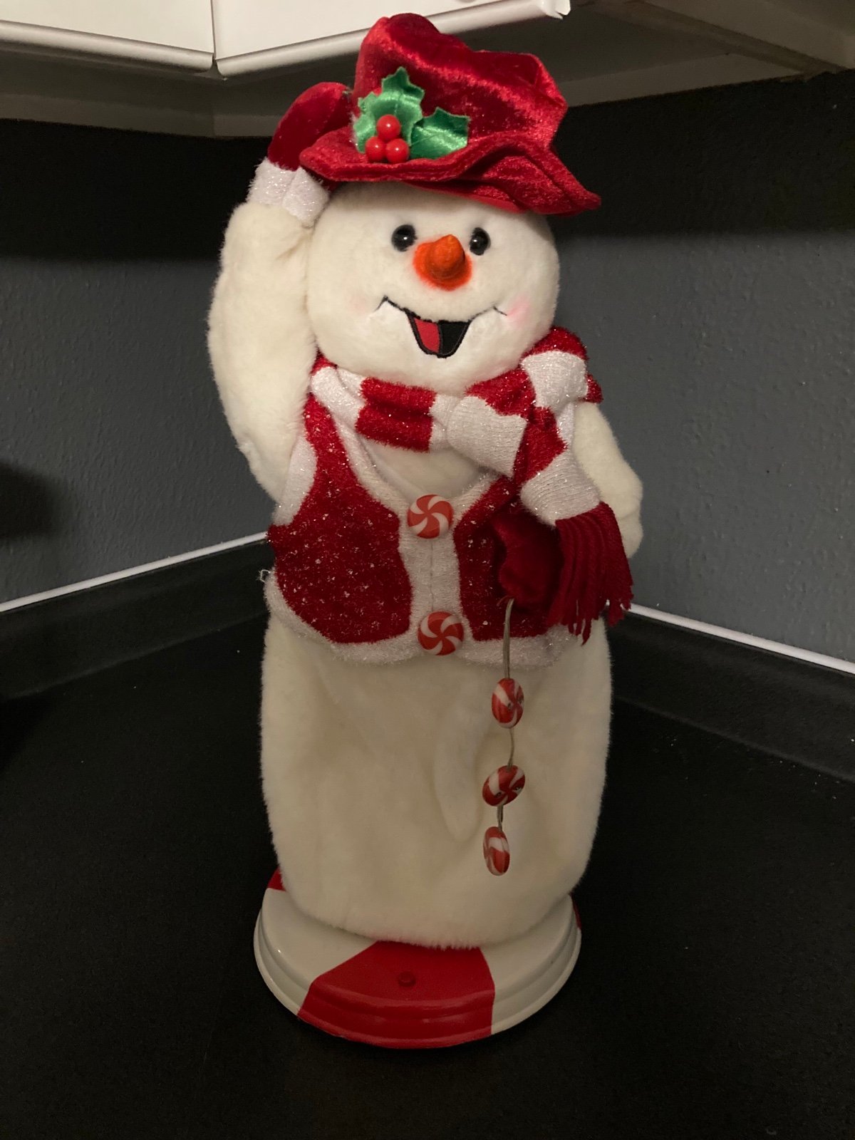 Gemmy Snowflake Spinning Snowman Red Peppermint