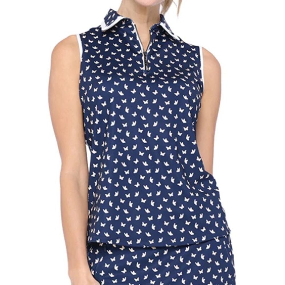Net Belyn Key Birdie Sleeveless Butterfly Print Golf Tank Navy/White Size Small