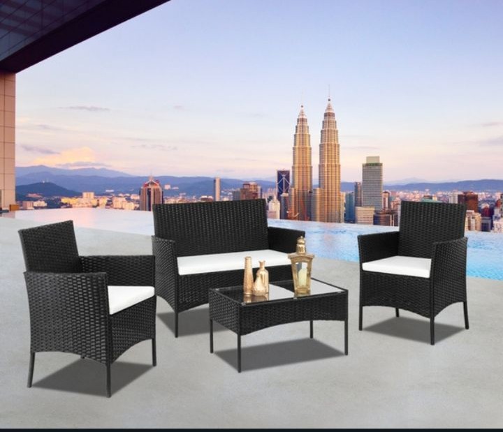 4 PCS Outdoor Patio Rattan Dining Chairs Cushioned Sofa with Armrest Garden Deck