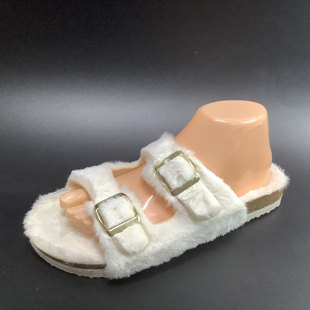 Esmara Flats Sandals Slip On Shoes Off White Gold Tone Buckle EUR 39 US 8 Womans