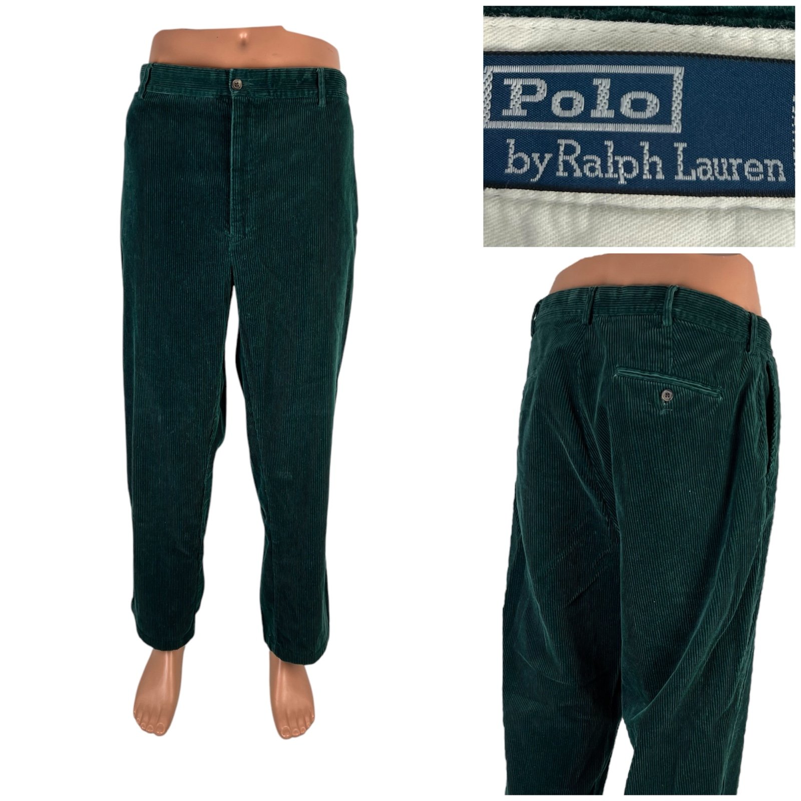 Polo Ralph Lauren Mens 36 x 28 (actual) Pants Green Vintage Corduroy Colombia