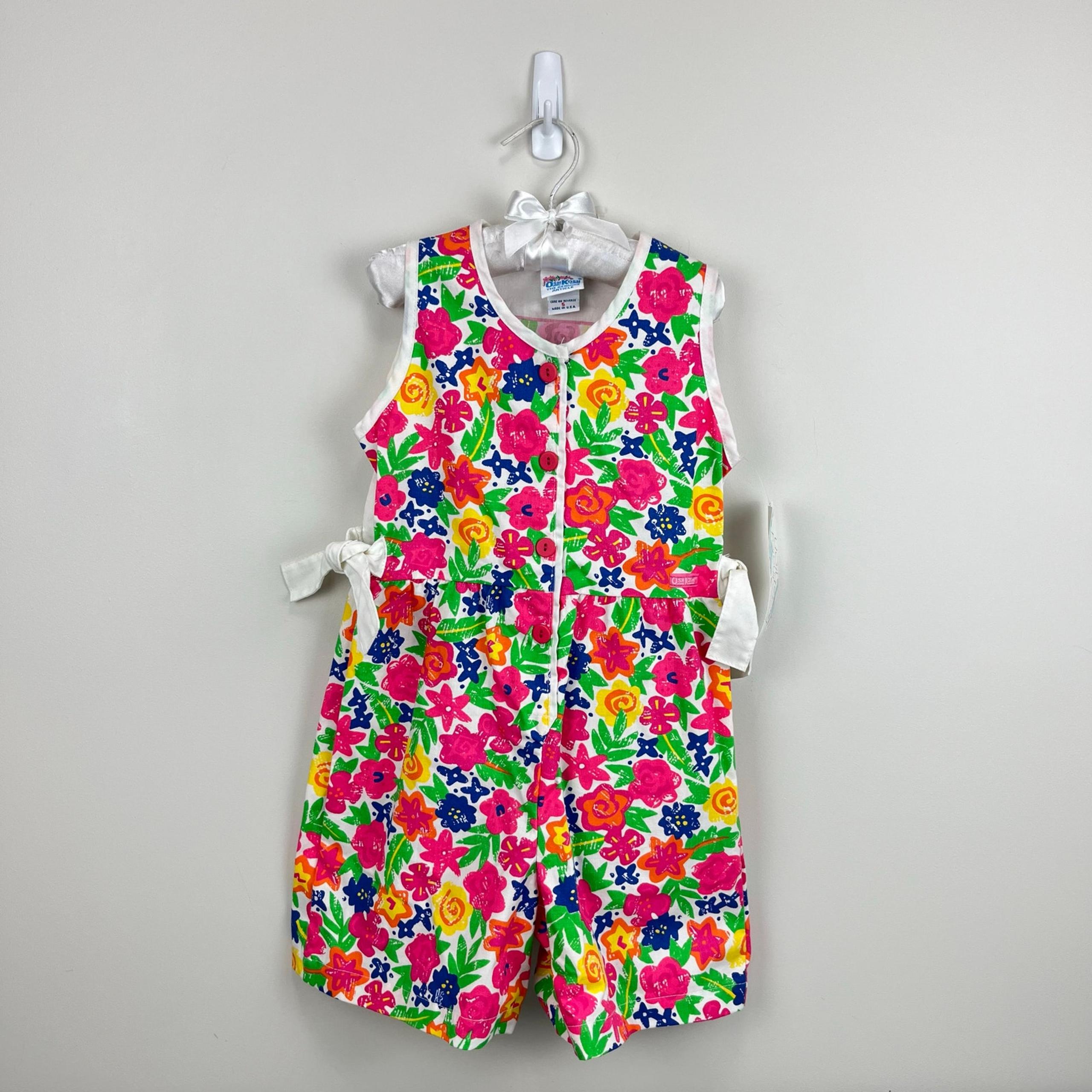 Vintage OshKosh B'gosh Floral Shortall Romper 5T USA NWT
