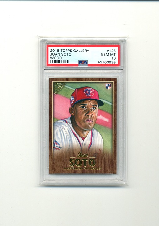 2018 Topps Gallery #128 Juan Soto RC Wood Parallel SP PSA 10 Gem Mint Low Pop