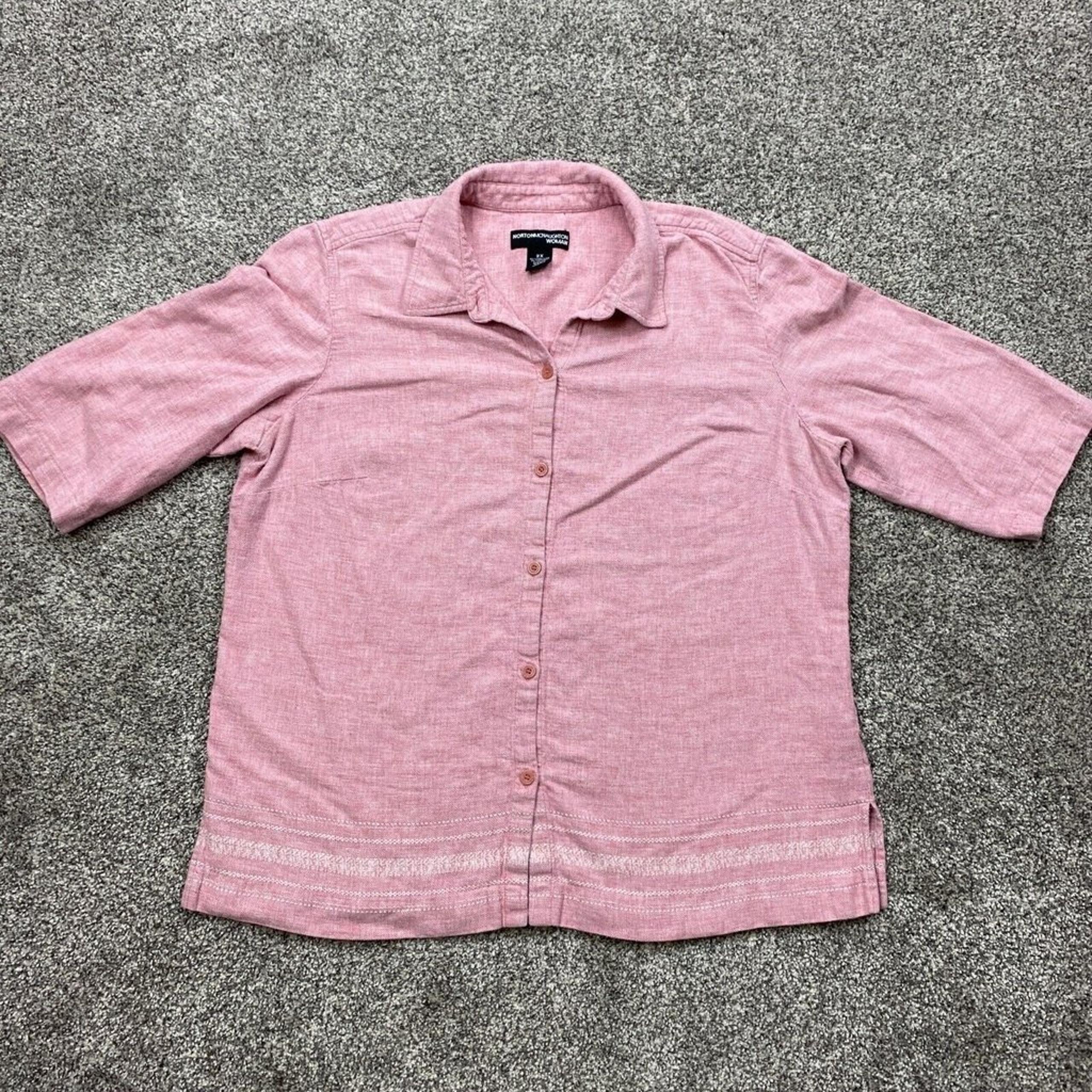 Norton McNaughton top womens shirt 2X pink Linen Blend Button Up Embroidered