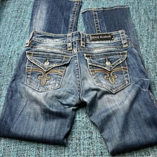 Rock Revival Noelle Boot Cut Jeans Embroidered Flap Pocket Low Rise Y2K Women 29