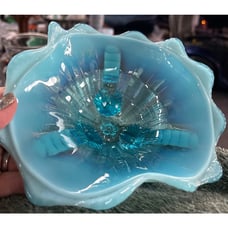 Stunning Opalescent Blue Northwood Glass Klondike Pattern Footed Bowl Antique