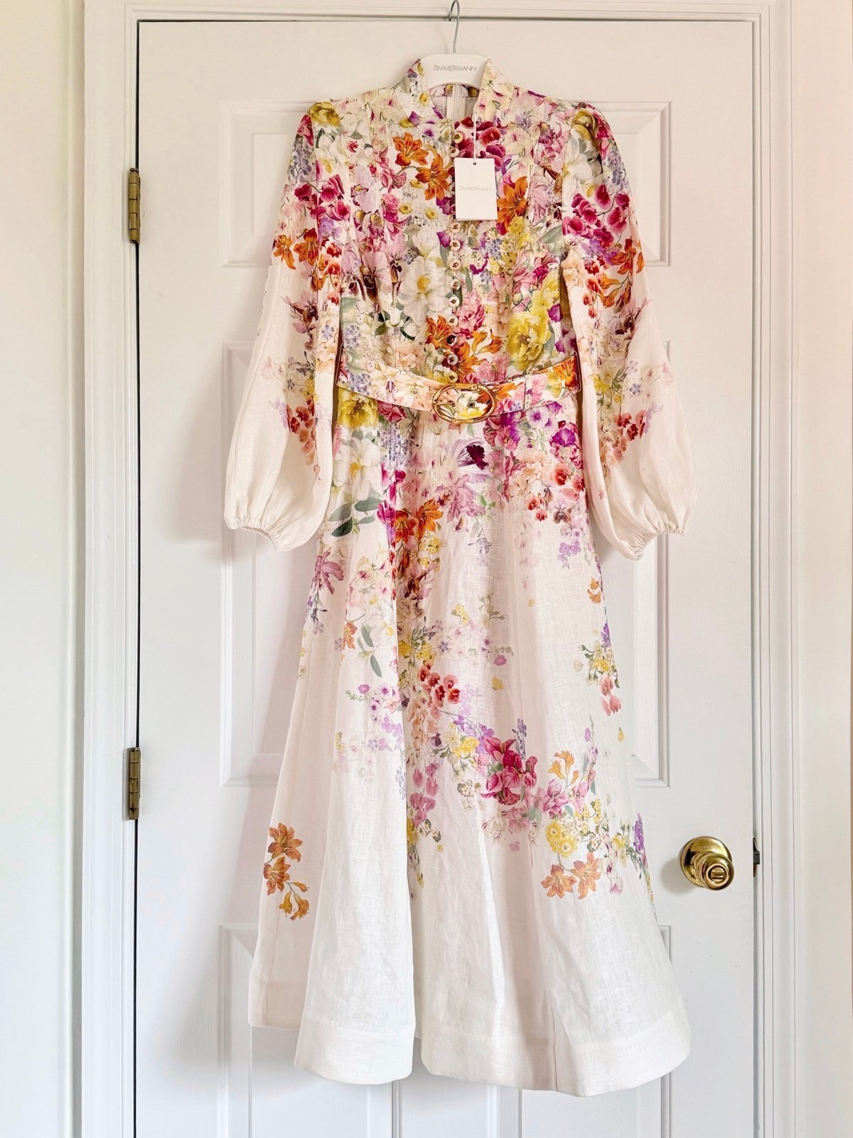 NWT 995 Zimmermann Natura Buttoned Midi Linen Dress Kaleidoscope Garden AU2 M