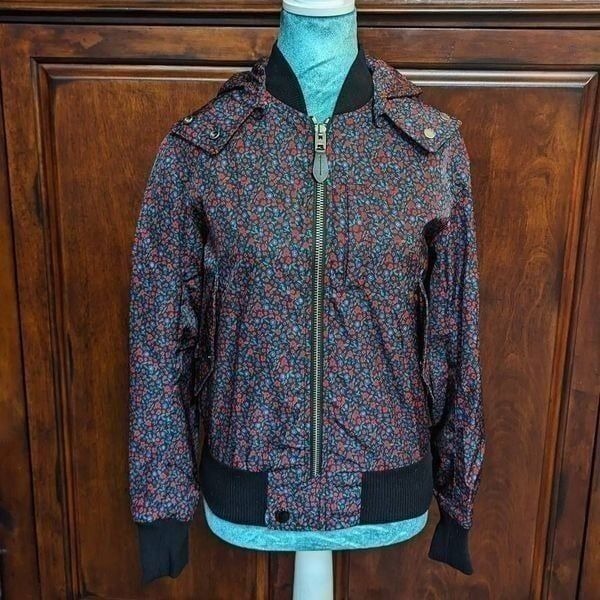 NWT Coach Floral Varsity Bomber Water Resistant Zip Jacket w/ Removable Hood XS