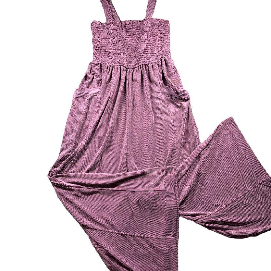 Saturday Sunday Javiera Smocked Jumpsuit Anthropologie Wide Leg Purple Med C193