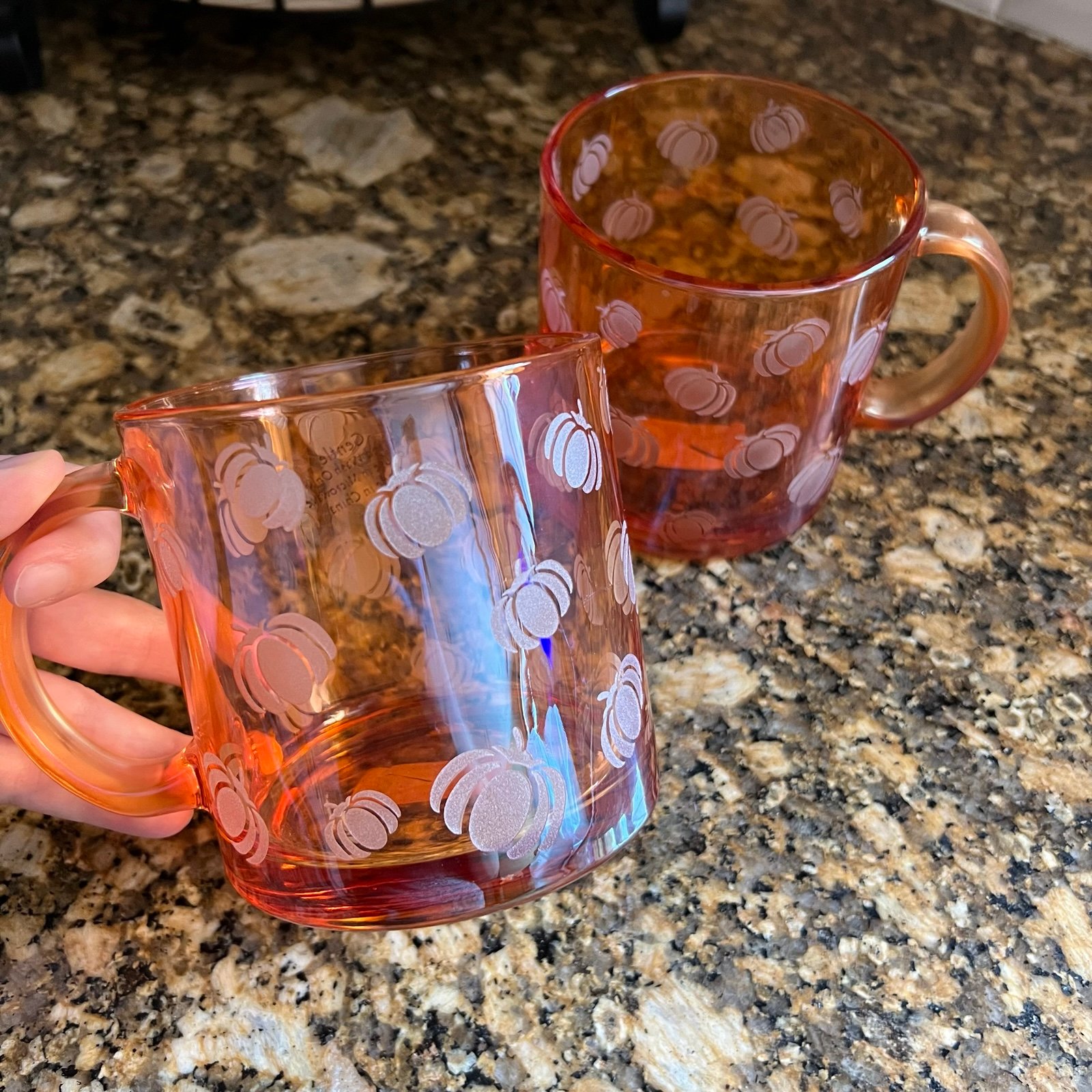 Viral pumpkin embossed glass mug set of 2