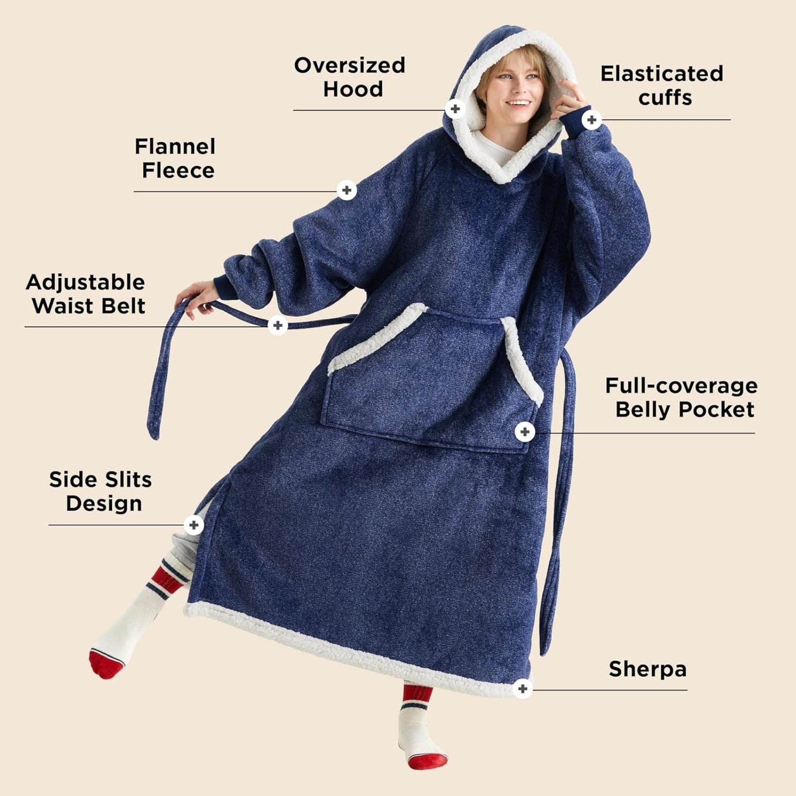 Bedsure Wearable Blanket Hoodie,Cozy Sherpa Hoodie
