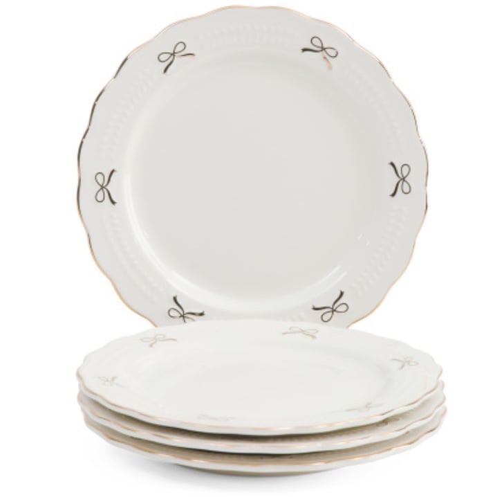 Elegant Gold Bow Coquette Scalloped Edge salad Plates Set of 6