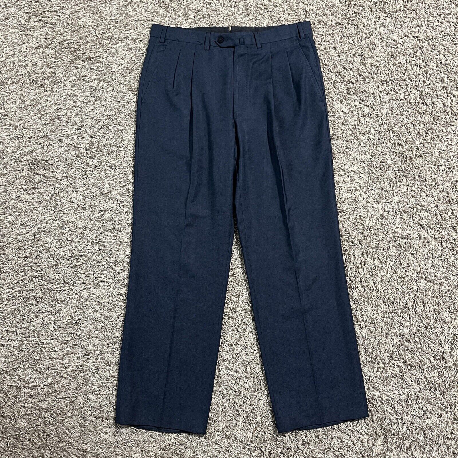 Ermenegildo Zegna Mens Blue Pleated Wool Dress Pants Size 33x28