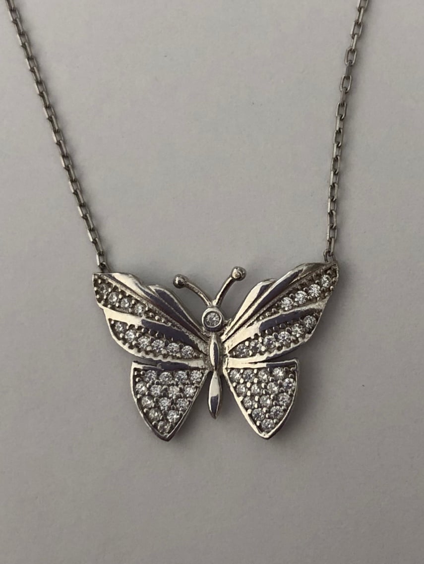 925 Silver butterfly necklace cubic zirconia stones