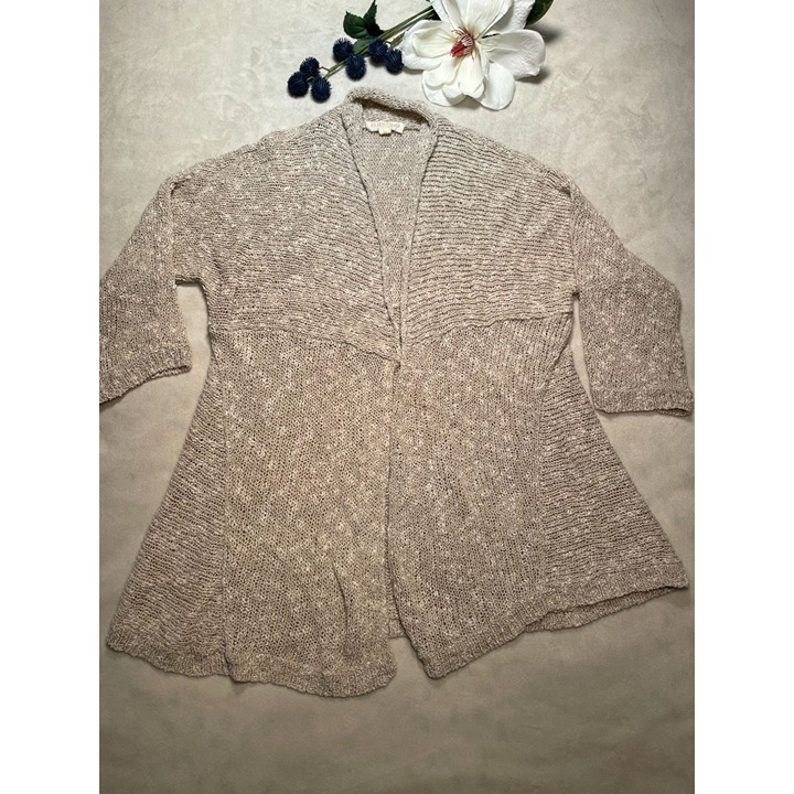 Eileen Fisher Chunky Knit Open Cardigan Sweater XS Linen Blend Classic