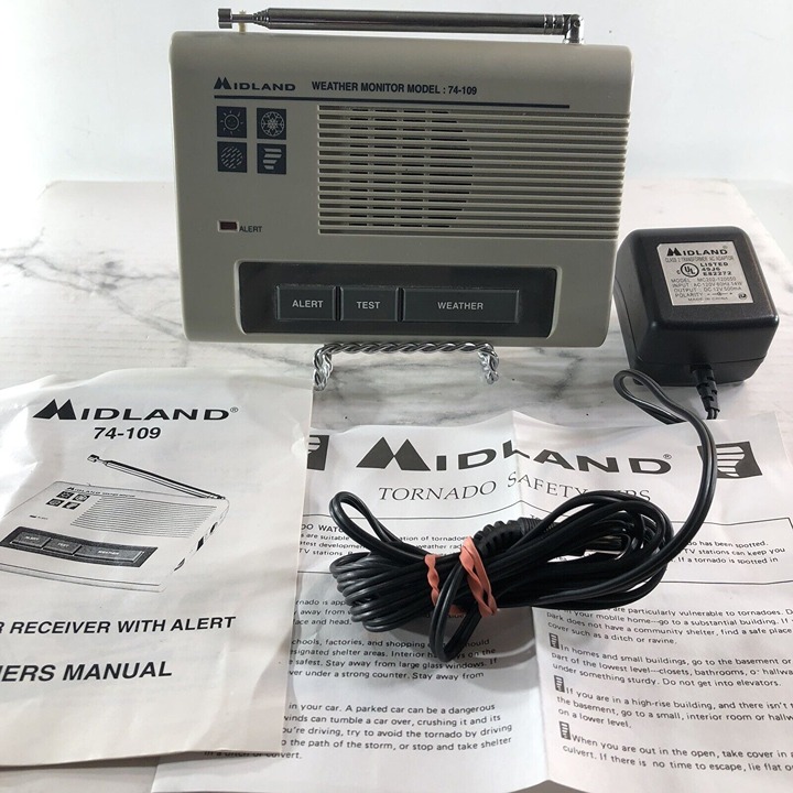MIDLAND WEATHER MONITOR Alarm MODEL 74-109 Manual cord & battery back-up Tested