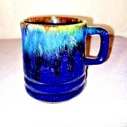 stoneware handcrafted mug multicolored dripped paint illusion