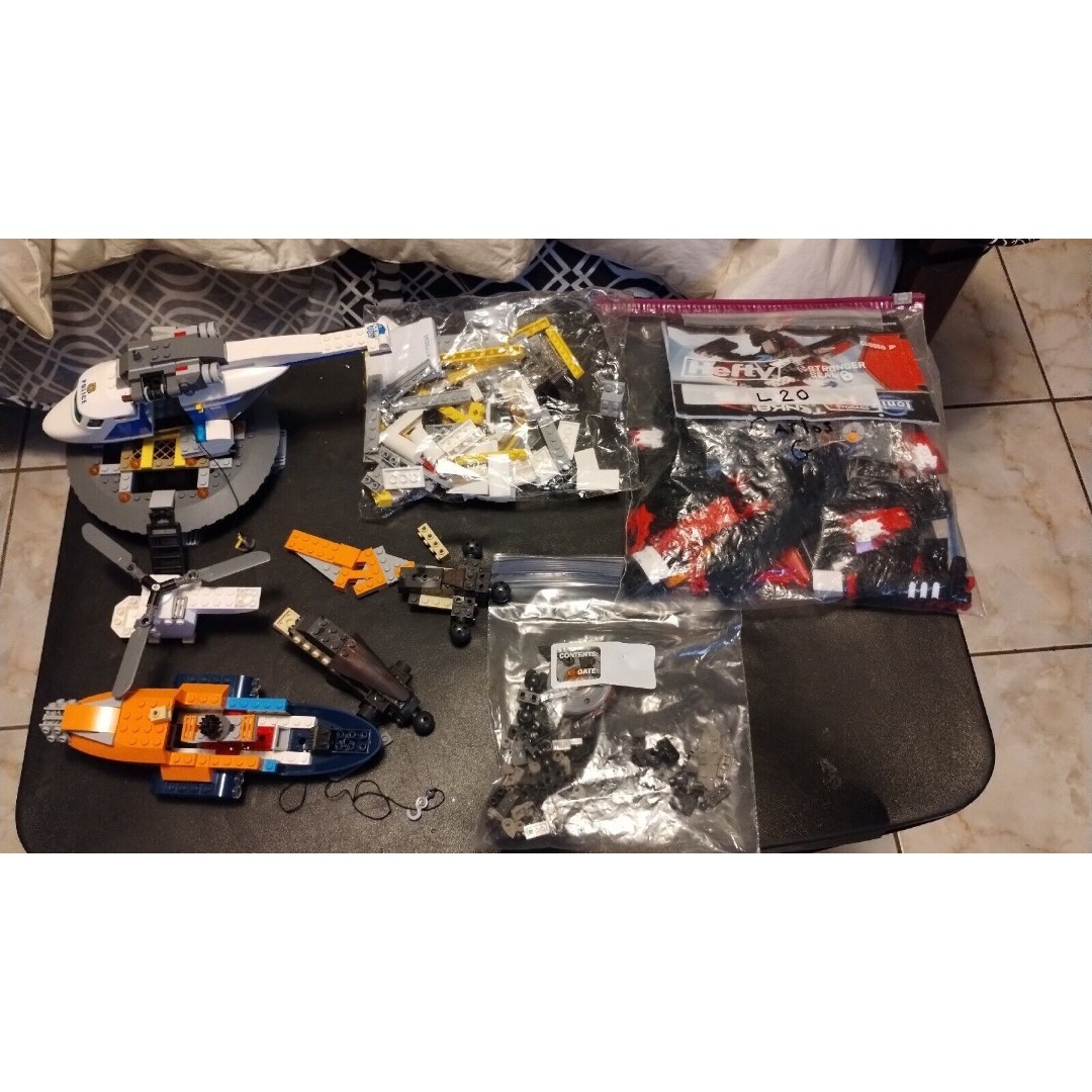 Lego Lot of 2 Helicopters Boat Incomplete Ionix Tenkai Knights and other Pieces