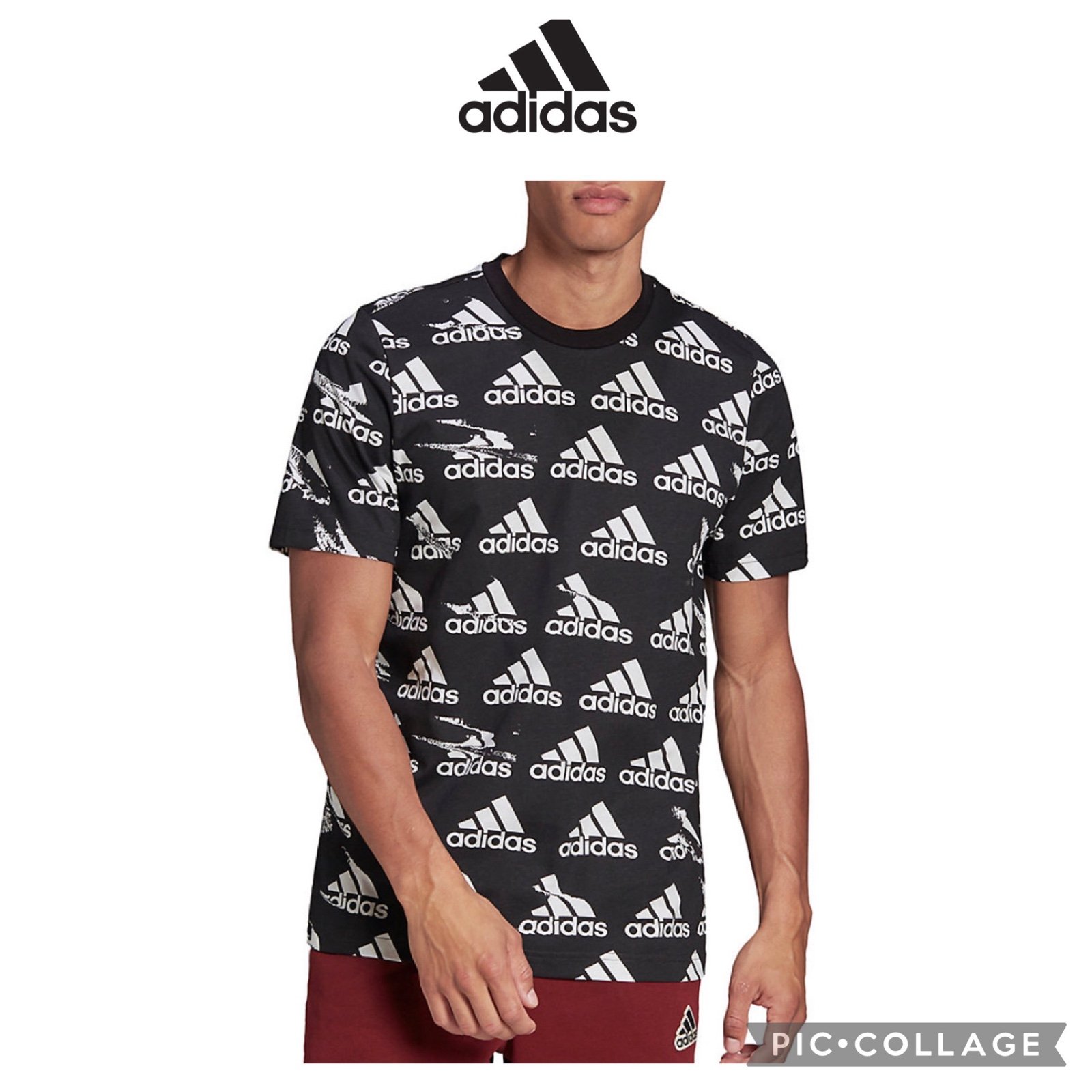 Adidas men Brand’s love all over logo printed Tshirt black white size XL NWT