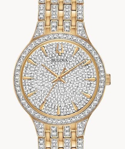 Bulova Phantom Quartz Crystal Yellow Gold Swarovski crystals Men's Watch 98A229