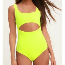 Lulus Neon Yellow One-Piece Swimsuit Women L NWT Stretch Lined Cut out Nylon