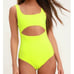 Lulus Neon Yellow One-Piece Swimsuit Women L NWT Stretch Lined Cut out Nylon