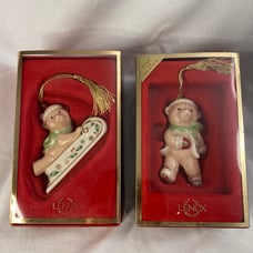 (2) Lenox Bear Porcelain Ornament~93’ Skatetime 2nd in Series & Bear in Sleigh
