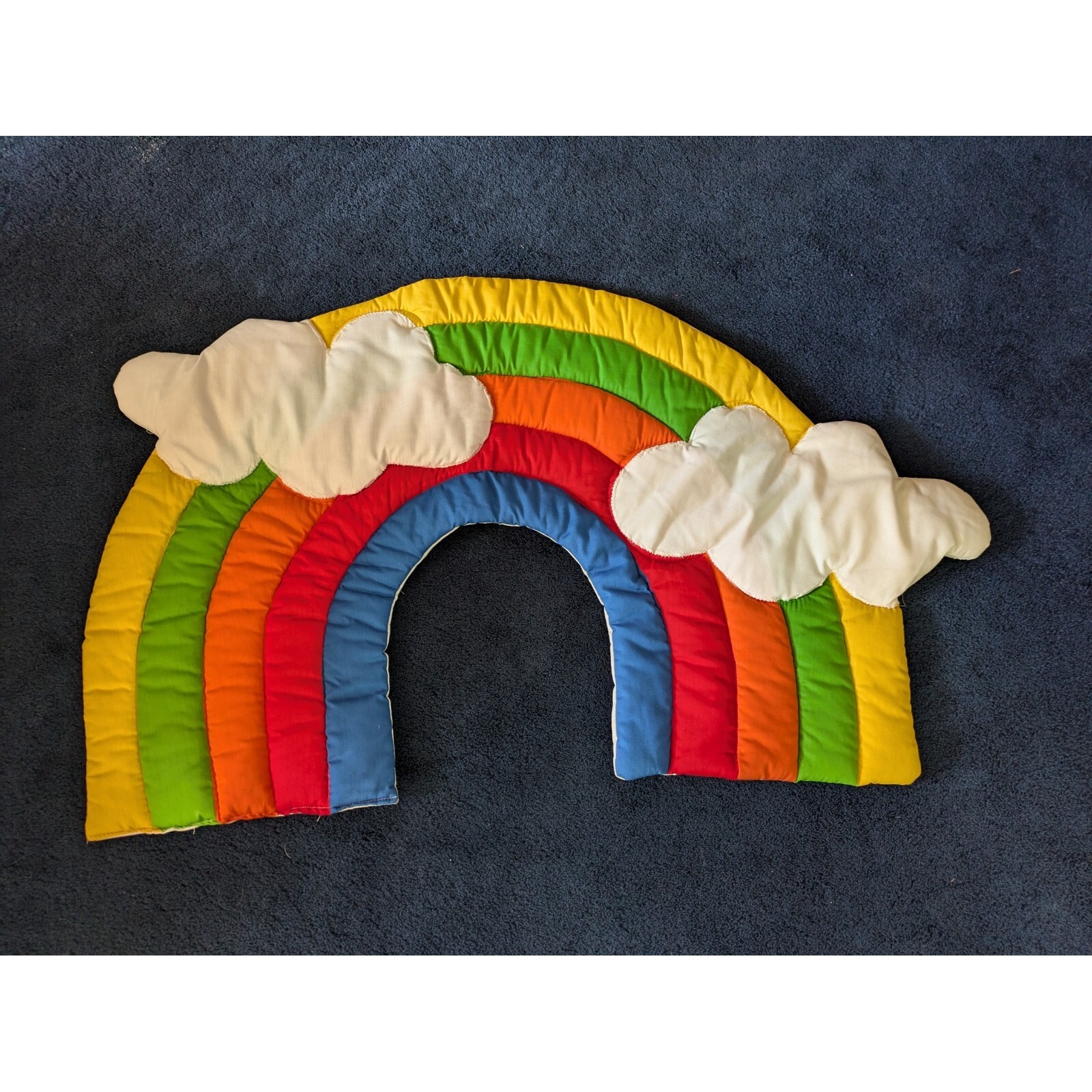 Rainbow Clouds Quilted Wall Hanging Quilted Nursery Baby 23 H X 38 80s Vintage