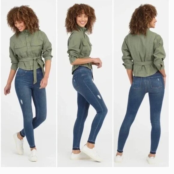 NWT SPANX Distressed Ankle Skinny Jeans in Medium Wash XS