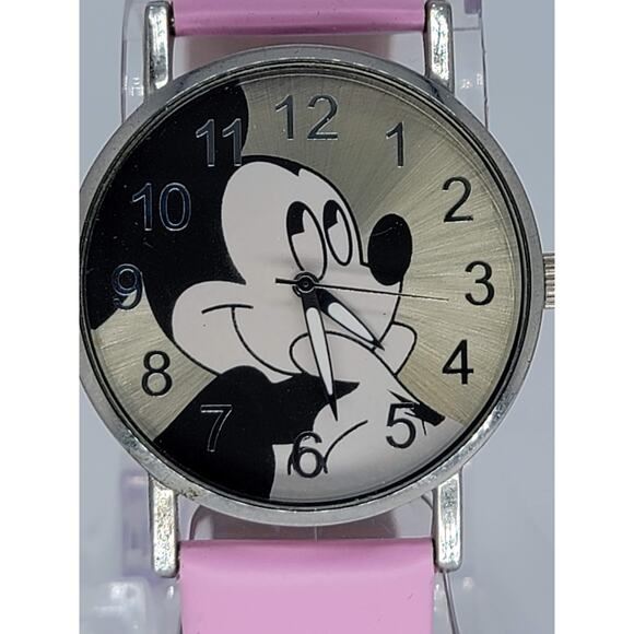 Mickey Mouse Watch Cartoon Face Womens Deep Rose SPLASH WATER RESISTANT