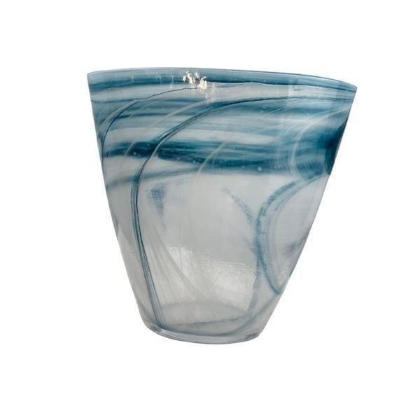 Aqua Blue Free Flow Alabaster Glass Art Vase 9 3/8 Tall Made In Turkey