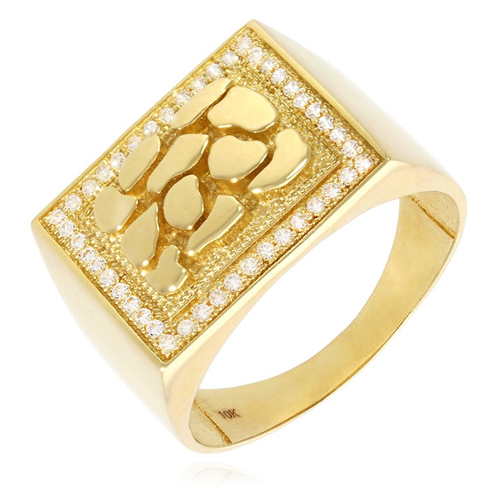 0.40CTW Simulated Diamond 10K Yellow Gold Men's Nugget Signet Ring