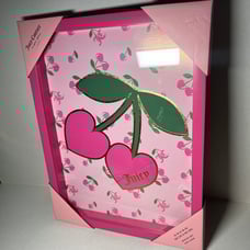 Juicy Couture Pink Heart Cherries glass wall art , 12 in x 16 in