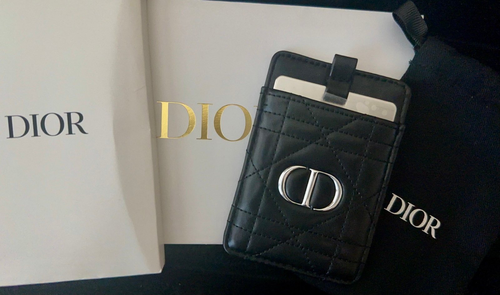 Dior Compact Mirror With Black Faux Leather Logo Case