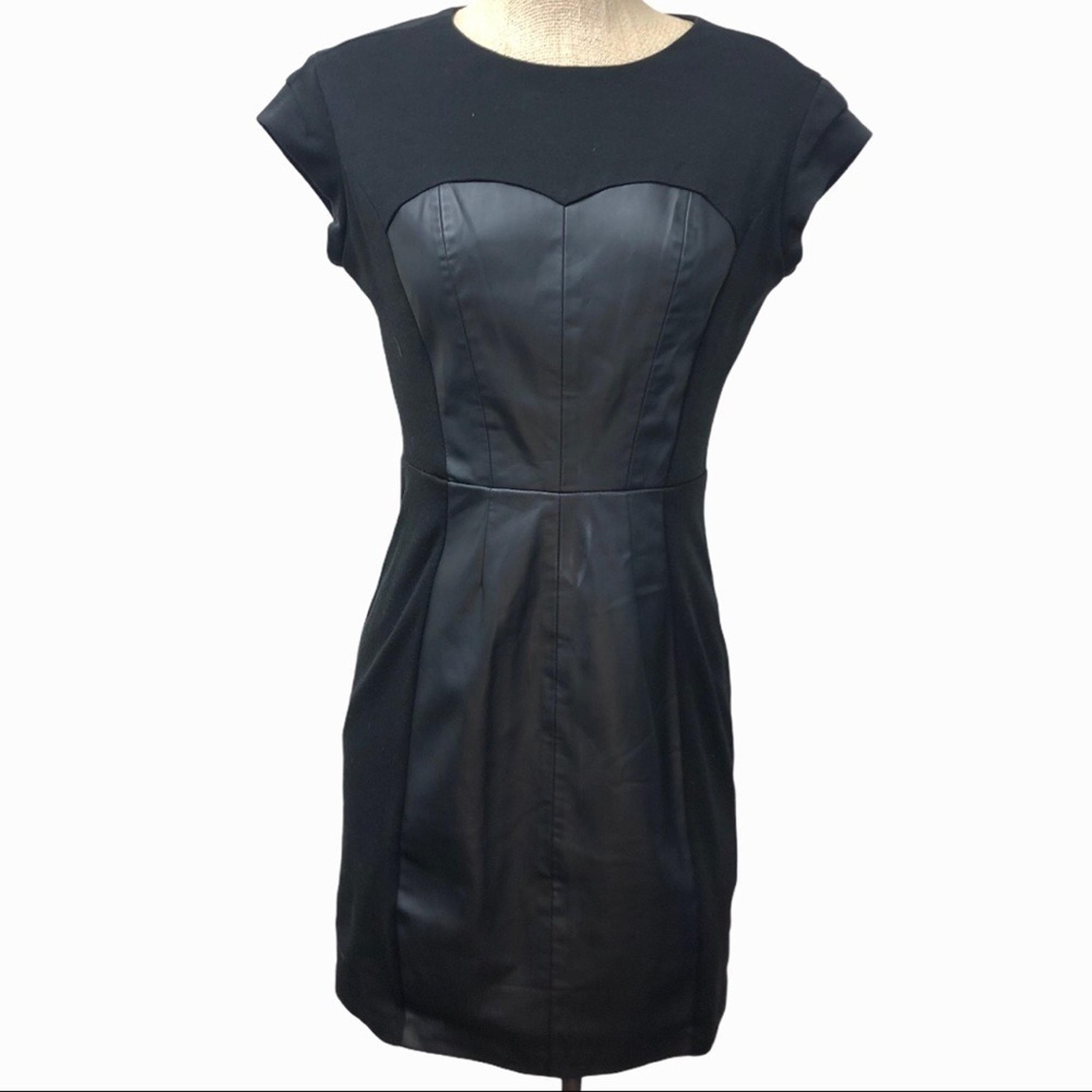 ARK & co. faux leather mixed fabric sheath dress