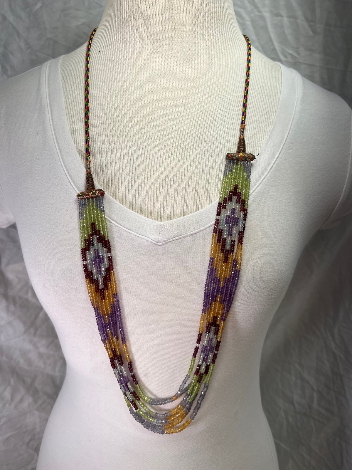 7 layer Multi Sapphire Fine Bead Necklace