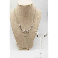 Espo 925 sterling silver & rhinestone scrollwork necklace & screwback earrings