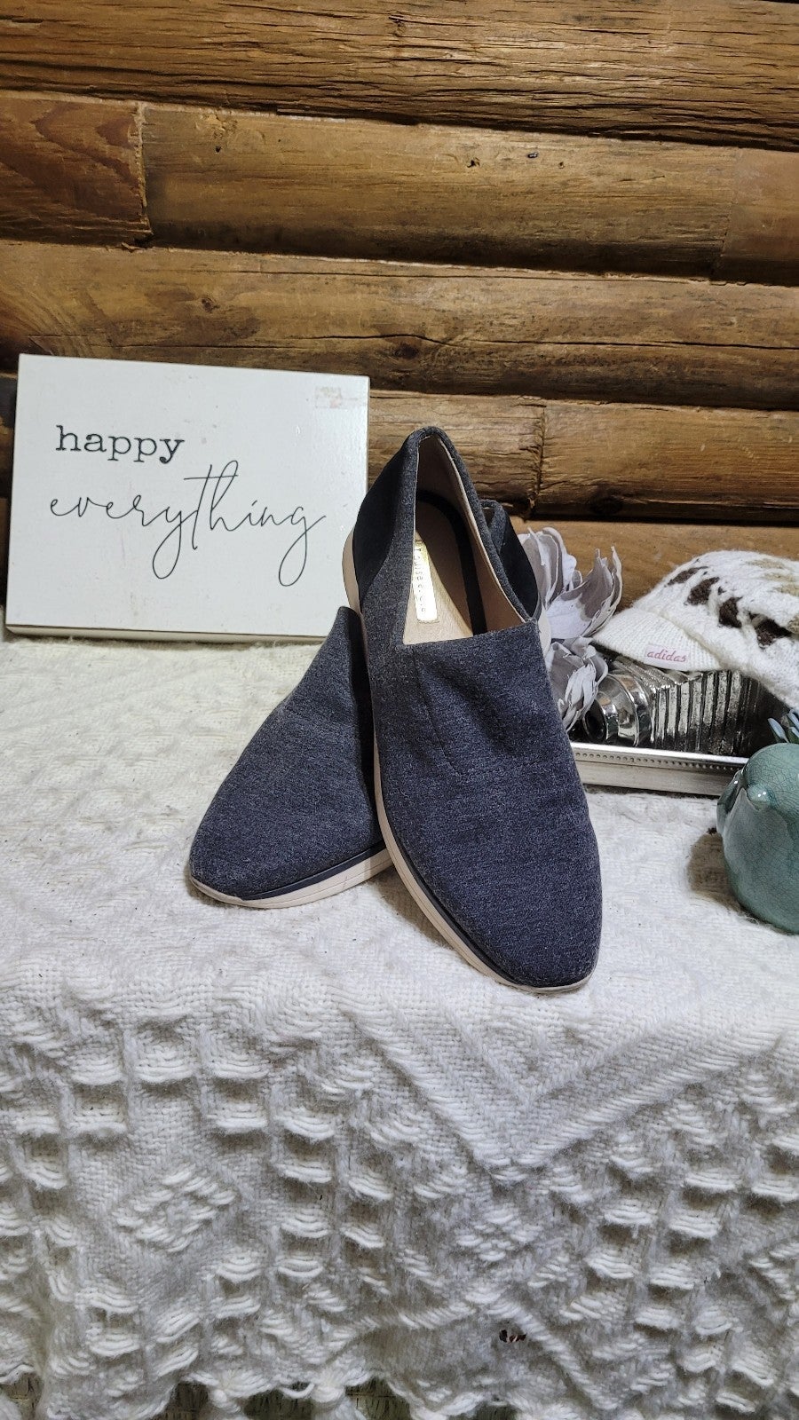 Louise et Cie Gray Flannel Leather Slip-ons