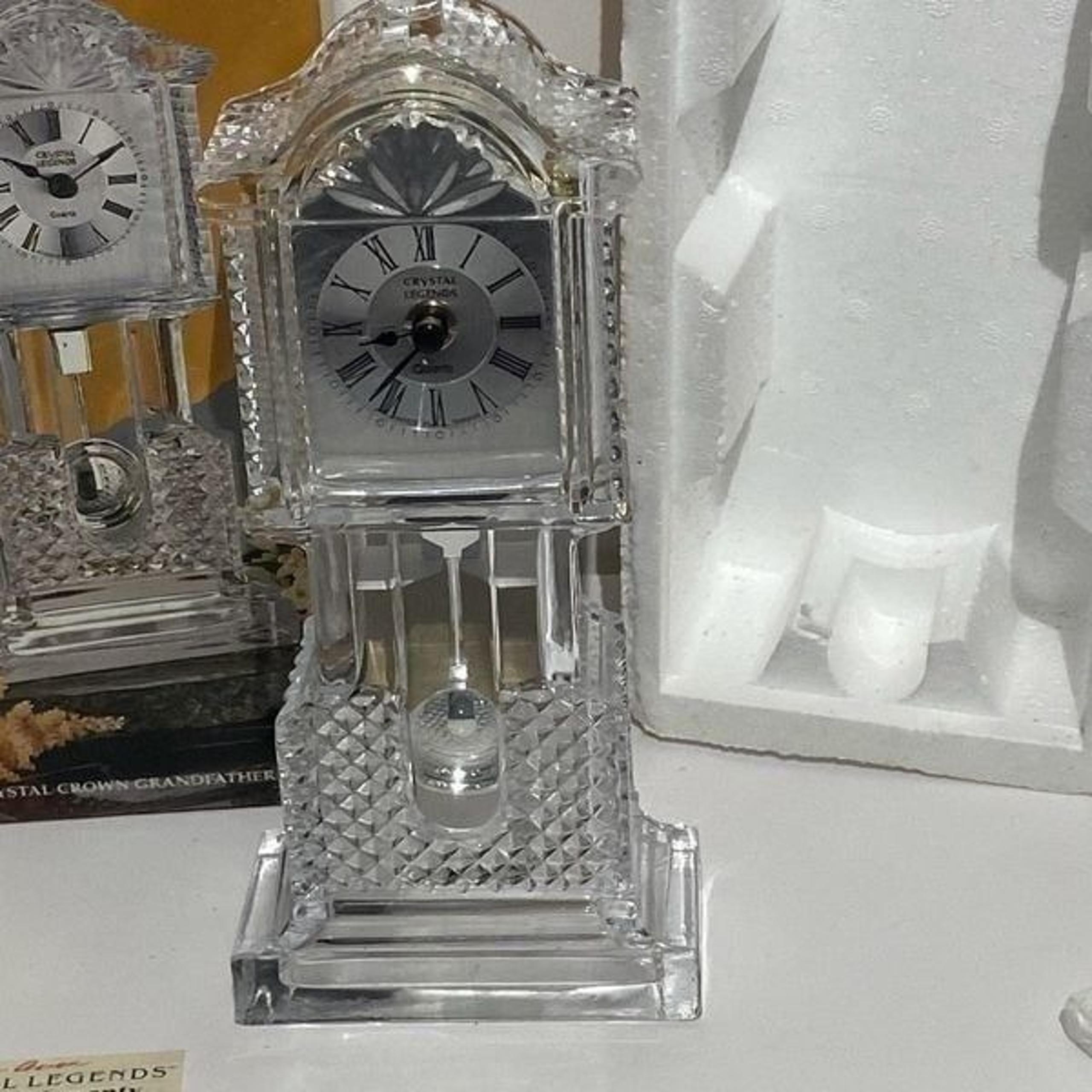 Crystal Legends By Godinger Clear Crown Grandfather Shelf Clock OS