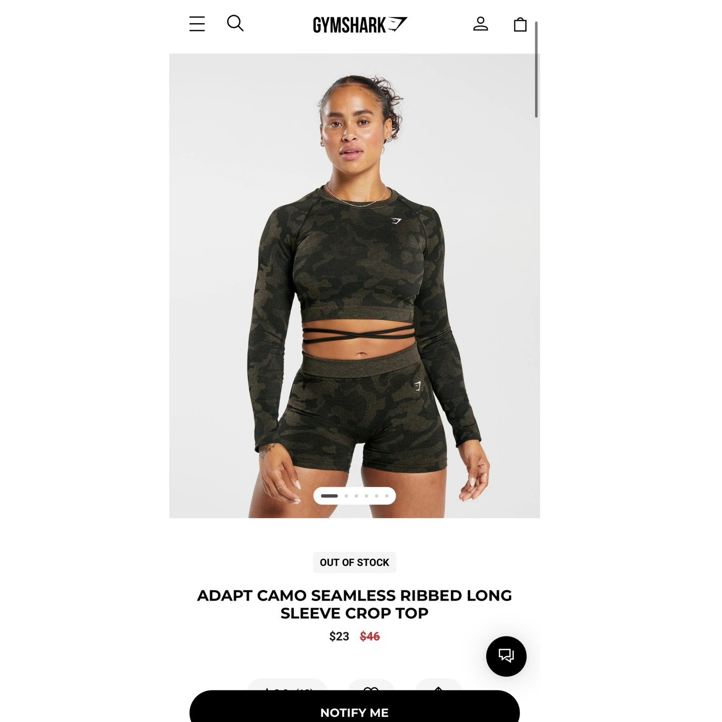 Gymshark Brown Camo Seamless Ribbed Long Sleeve Crop Top Size M