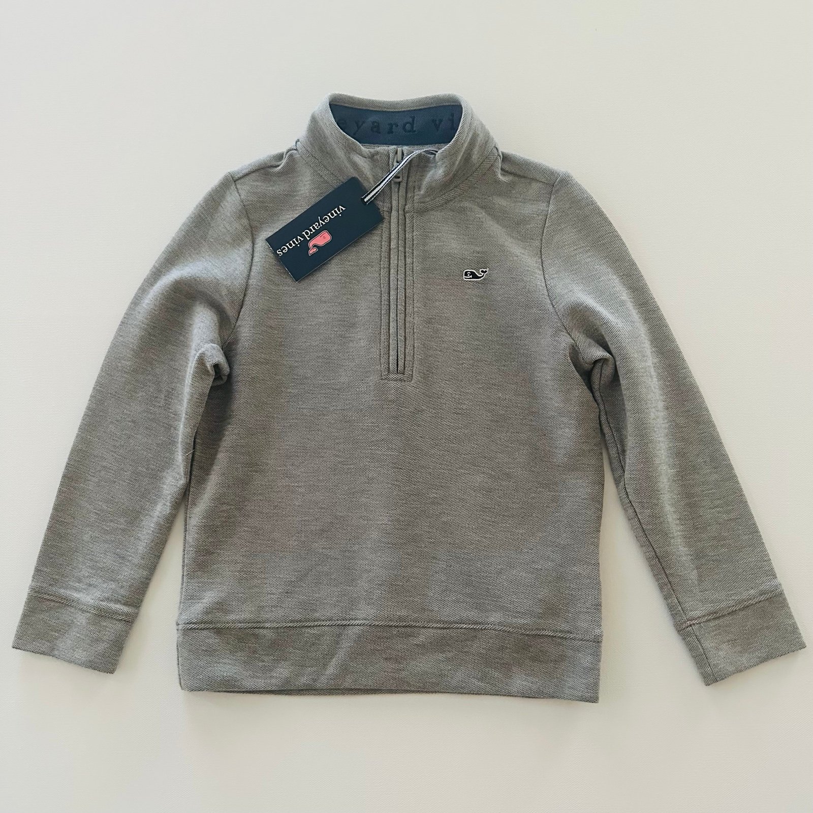 Vineyard Vines Boys 5 Whale Quarter Zip Pullover Sweatshirt Pima Cotton NWT Gray